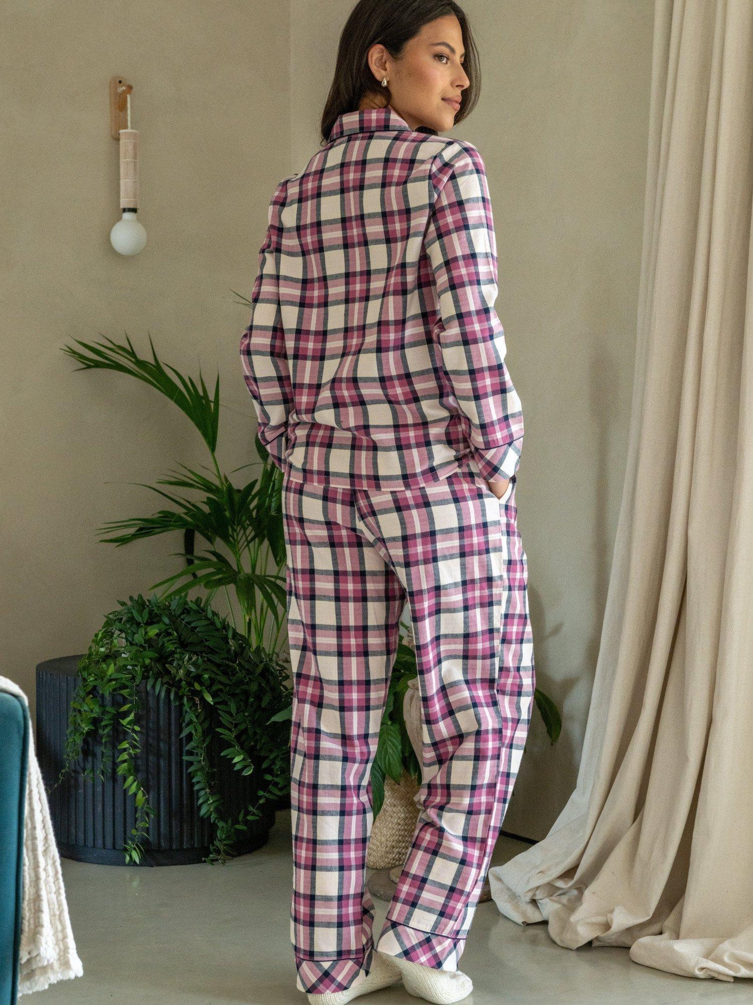 Product image 8 of 10, which shows Pour Moi Cosy Check Brushed Cotton Pyjama Gift Set , Pink/Navy, 8