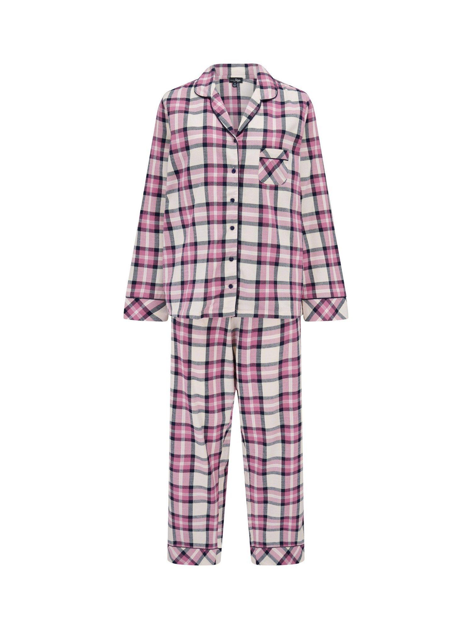 Product image 9 of 10, which shows Pour Moi Cosy Check Brushed Cotton Pyjama Gift Set , Pink/Navy, 8