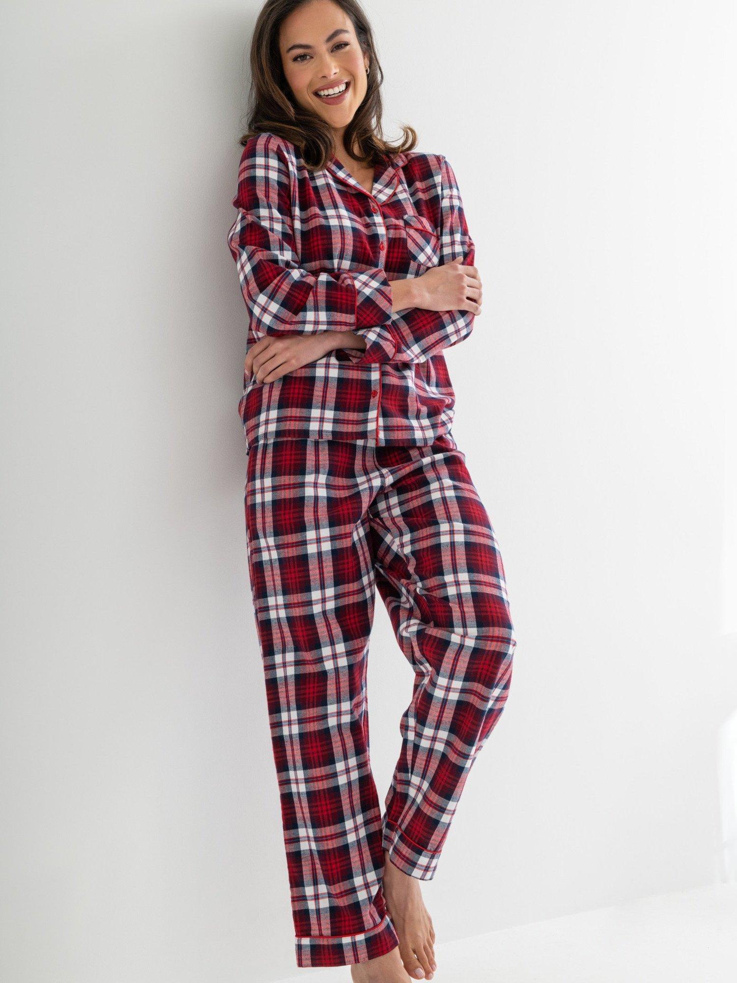 Product image 2 of 9, which shows Pour Moi Cosy Check Brushed Cotton Pyjama Set, Red/Multi, 8