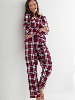 Pour Moi Cosy Check Brushed Cotton Pyjama Set, Red/Multi - view 2, Red/Multi