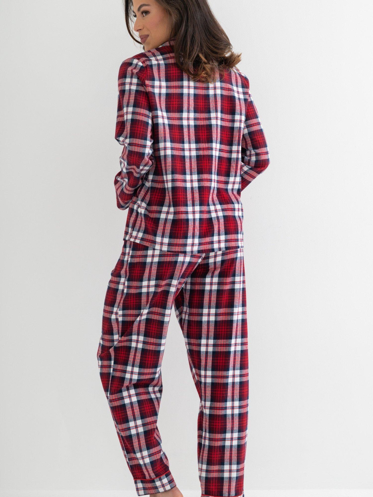 Product image 3 of 9, which shows Pour Moi Cosy Check Brushed Cotton Pyjama Set, Red/Multi, 8