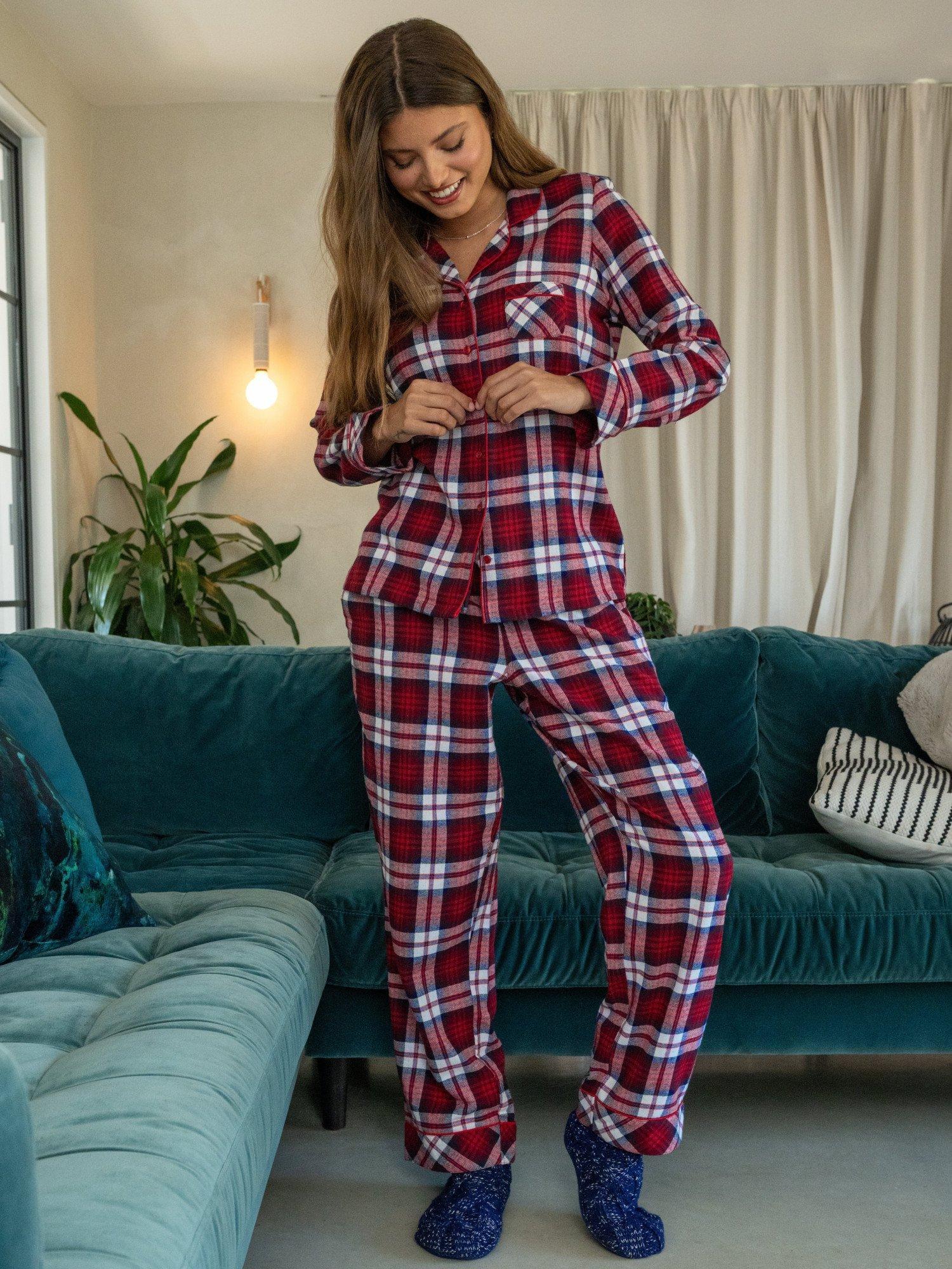 Product image 6 of 9, which shows Pour Moi Cosy Check Brushed Cotton Pyjama Set, Red/Multi, 8