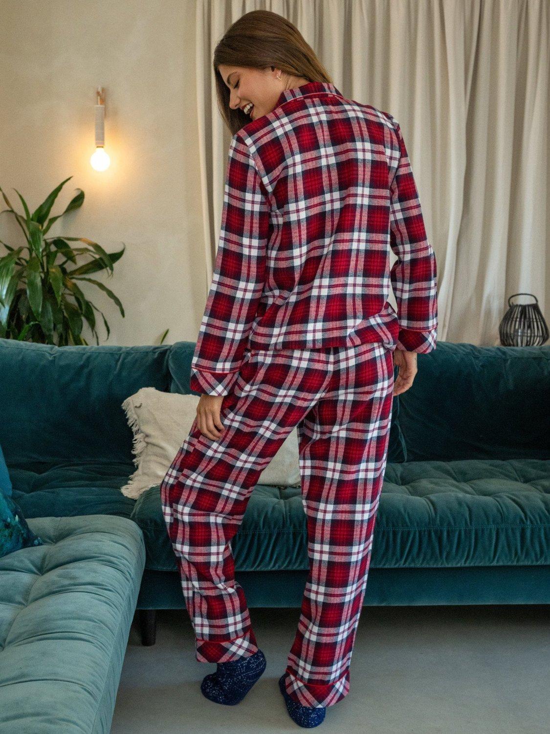 Product image 7 of 9, which shows Pour Moi Cosy Check Brushed Cotton Pyjama Set, Red/Multi, 8
