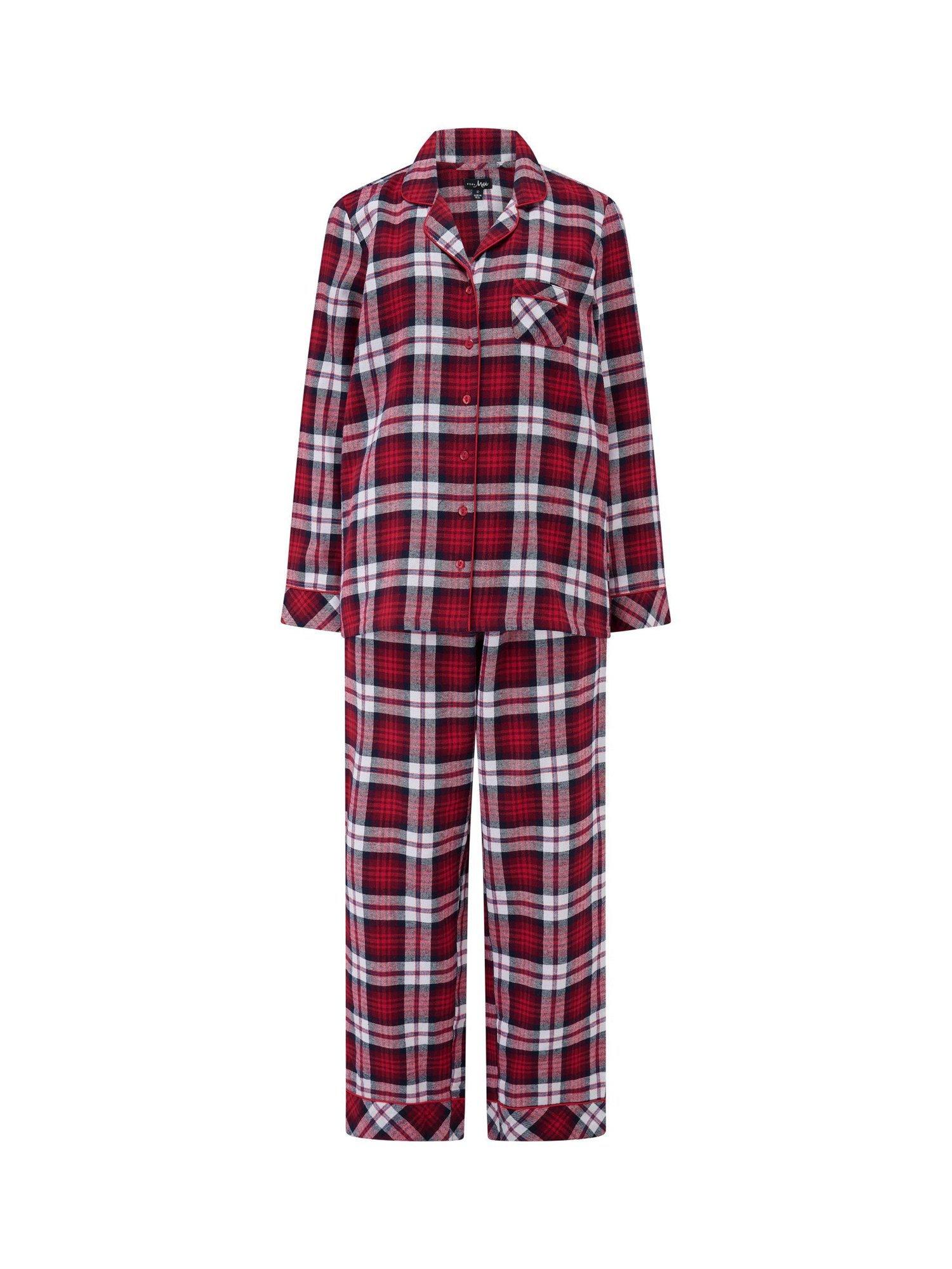 Product image 8 of 9, which shows Pour Moi Cosy Check Brushed Cotton Pyjama Set, Red/Multi, 8