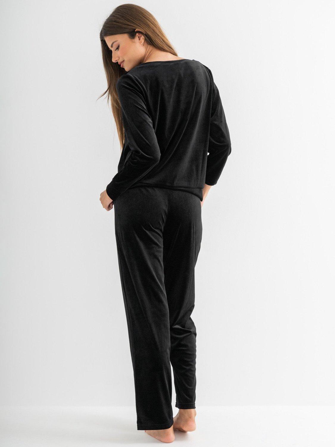 Product image 3 of 7, which shows Pour Moi Velour Lounge Pyjama Set, Black, 8