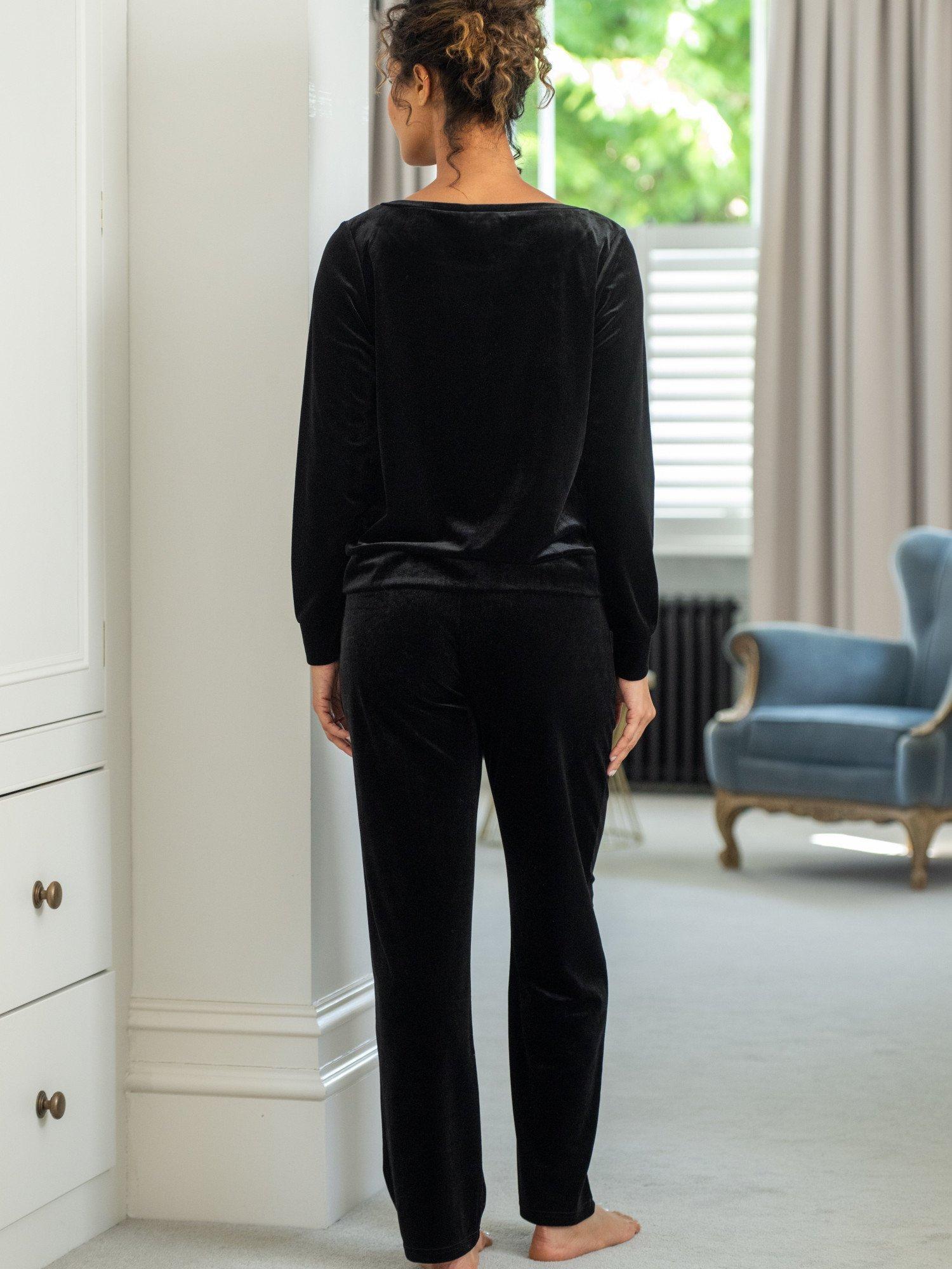 Product image 5 of 7, which shows Pour Moi Velour Lounge Pyjama Set, Black, 8