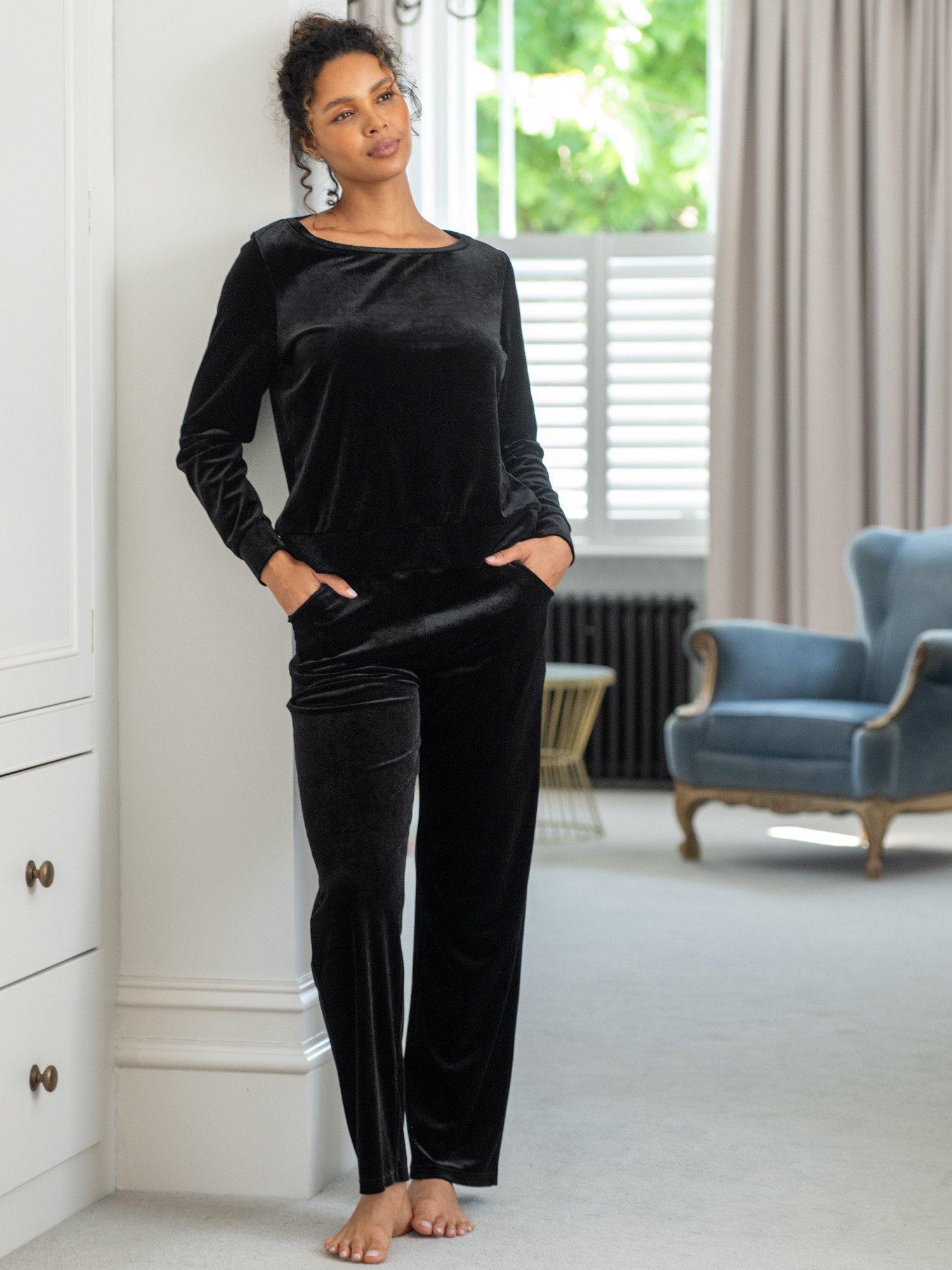 Product image 6 of 7, which shows Pour Moi Velour Lounge Pyjama Set, Black, 8