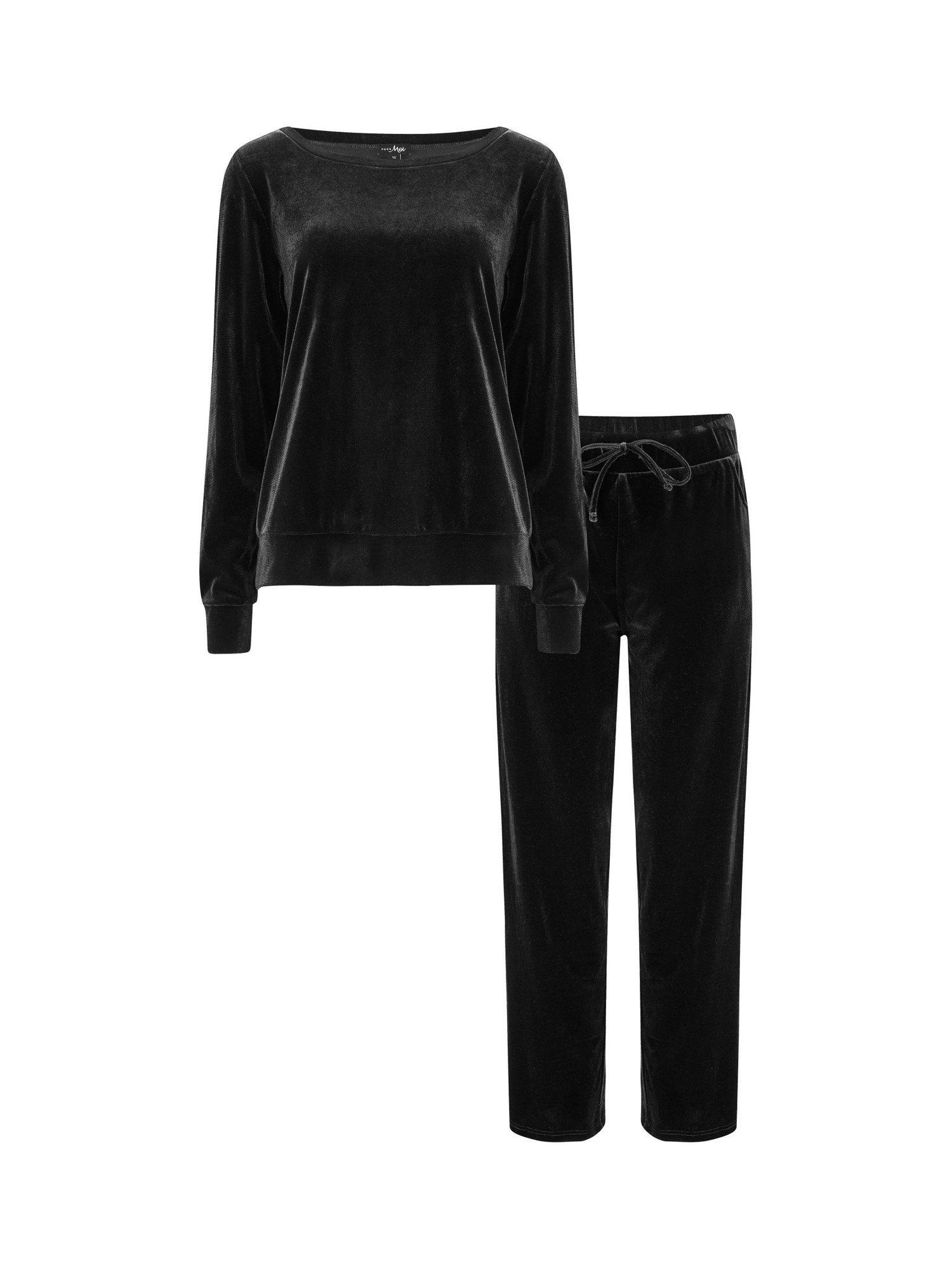 Product image 7 of 7, which shows Pour Moi Velour Lounge Pyjama Set, Black, 8