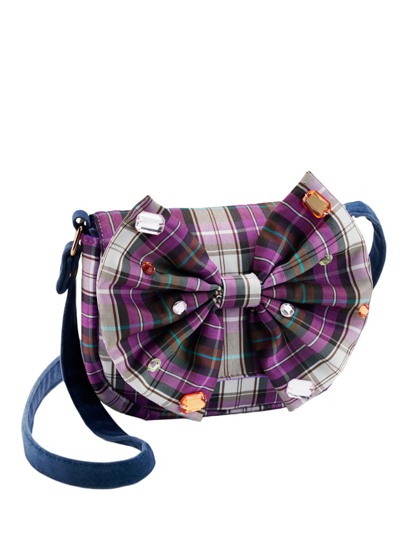 Product image 1 of 3, which shows Stych Kids' Check Bow Cross Body Bag, Purple, One Size
