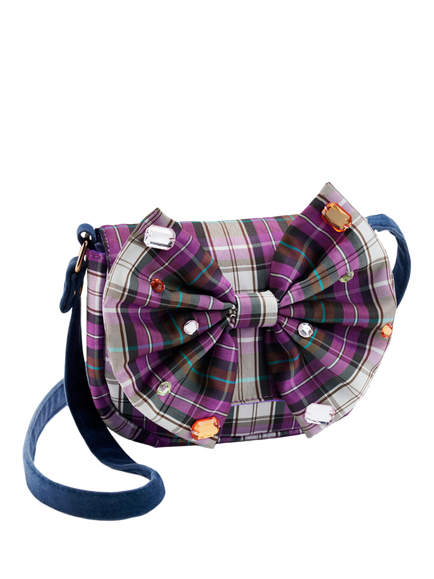 Stych Kids' Check Bow Cross Body Bag, Purple, Purple