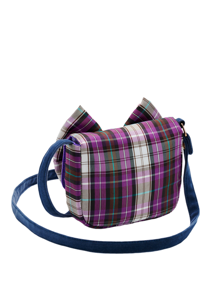 Stych Kids' Check Bow Cross Body Bag, Purple - view 2, Purple