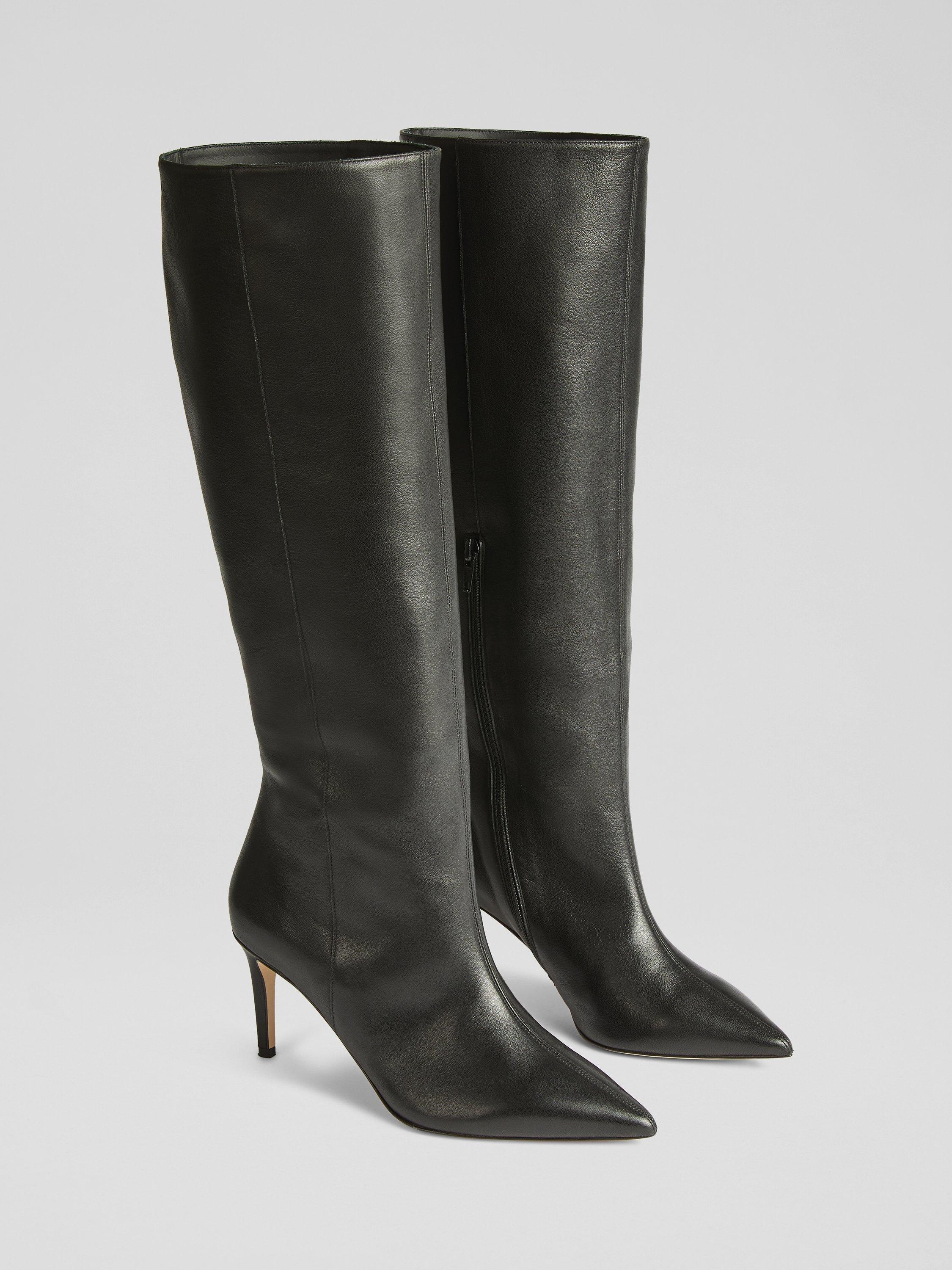 Product image 2 of 3, which shows L.K.Bennett Astrid Leather Knee High Boots, Black, 2