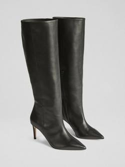 L.K.Bennett Astrid Leather Knee High Boots, Black - view 2, Black