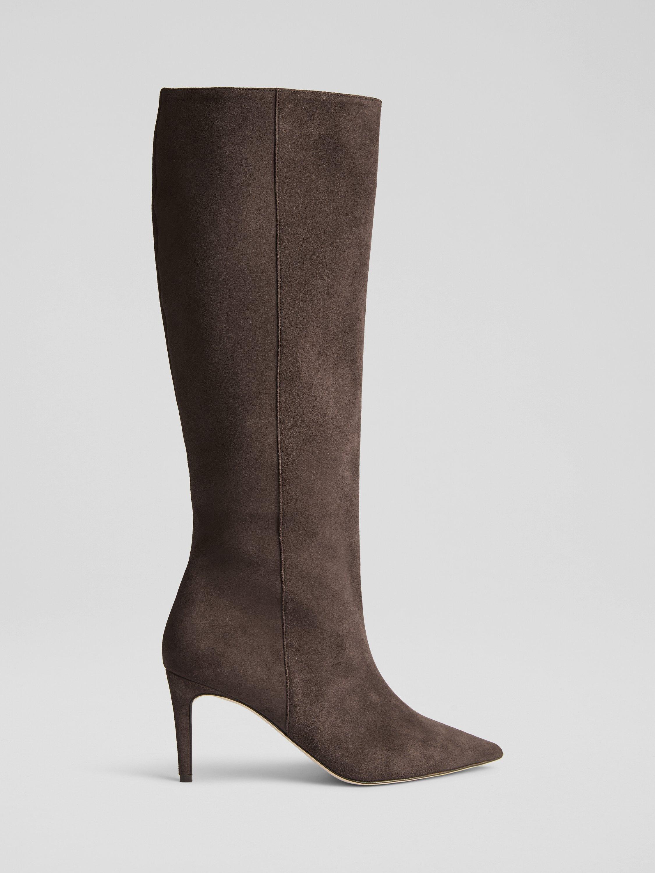 Astrid Suede Knee High Boots, Chocolate