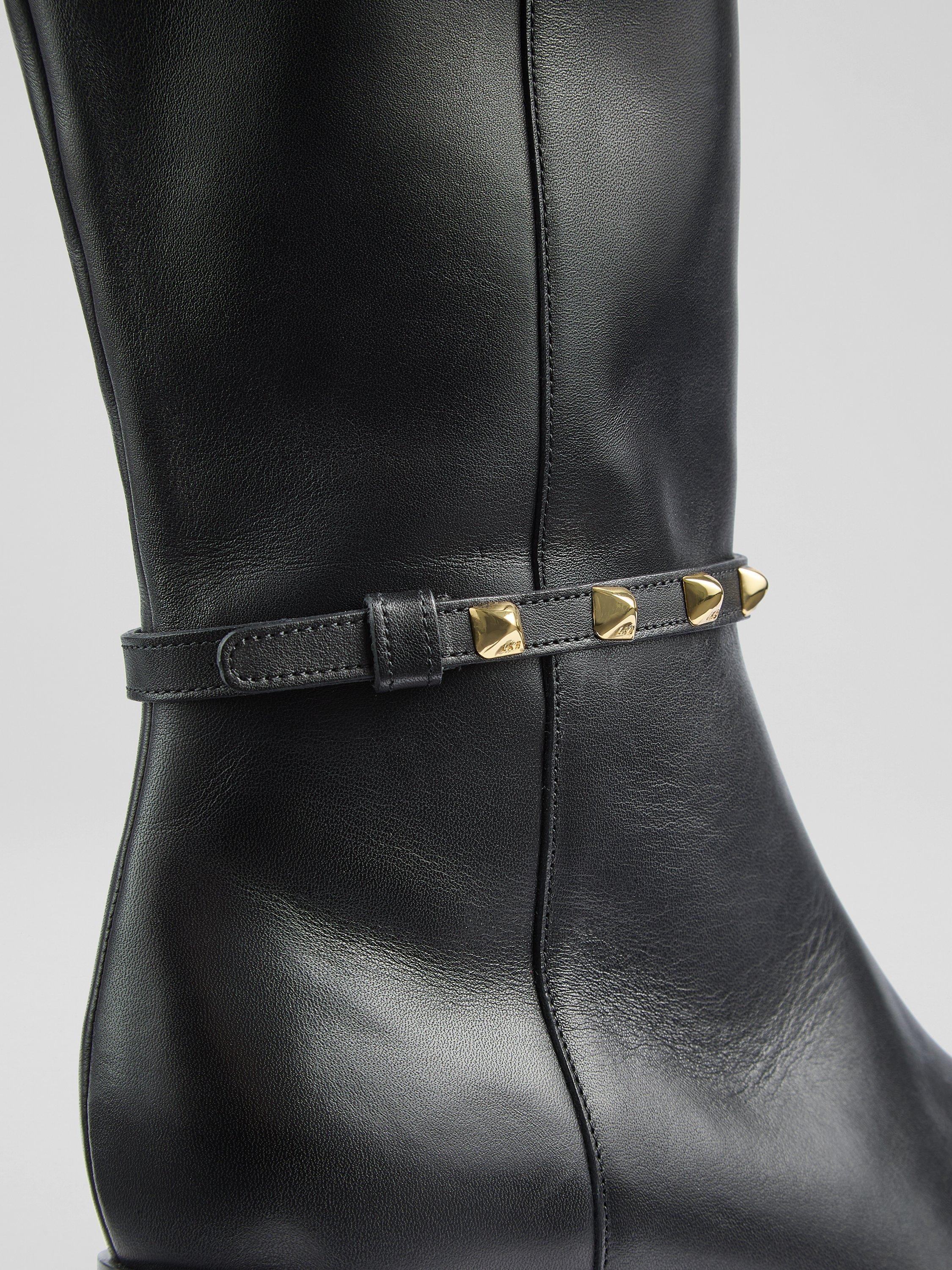 Product image 3 of 3, which shows L.K.Bennett Stevie Leather Stud Knee High Boots, Black, 6