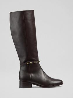 L.K.Bennett Stevie Leather Stud Knee High Boots, Chocolate