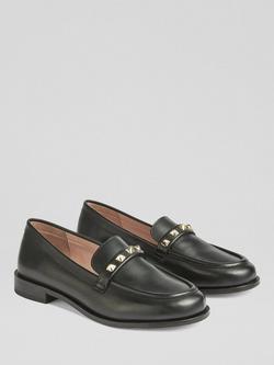 L.K.Bennett Stellar Leather Embellished Loafers - view 2, Black