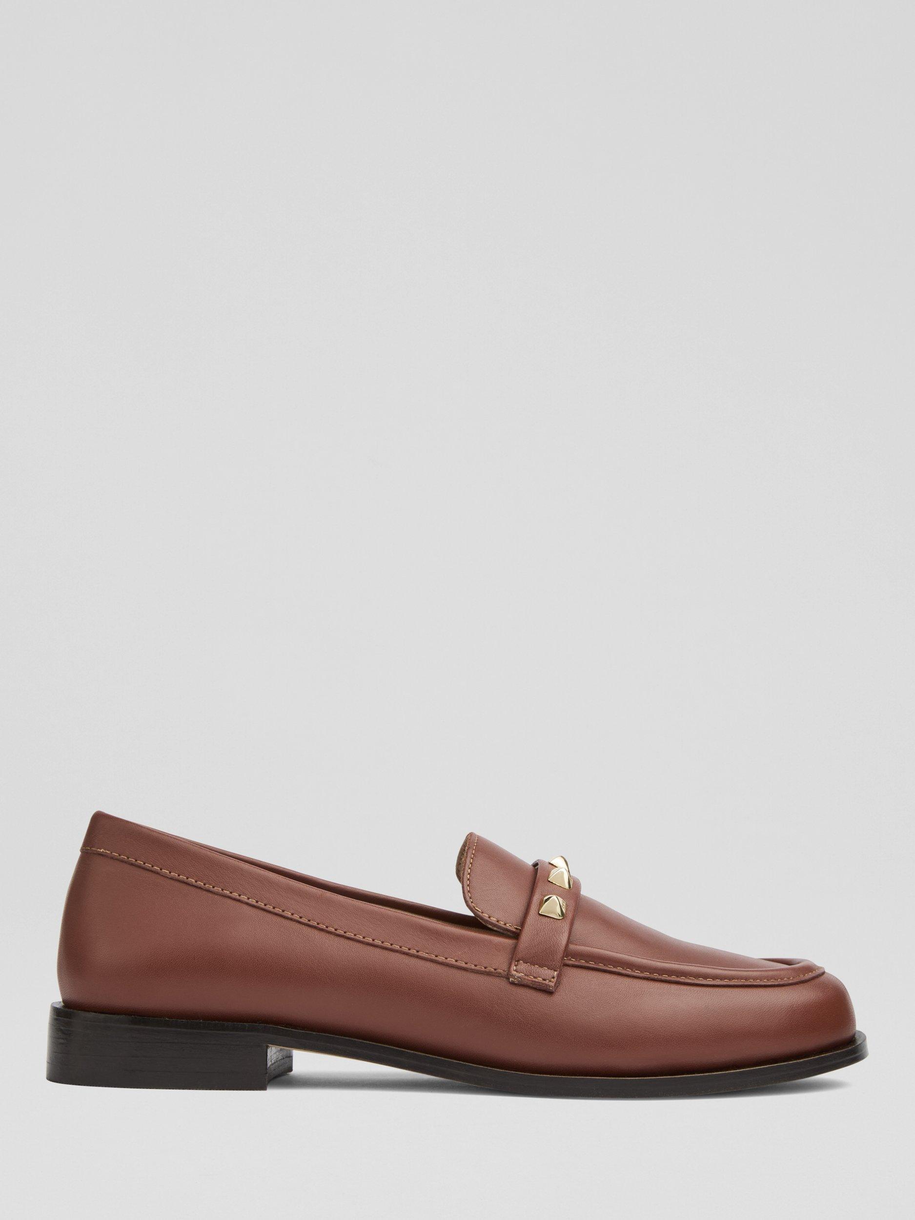 Product image 1 of 3, which shows L.K.Bennett Stellar Leather Embellished Loafers, Chestnut, 3