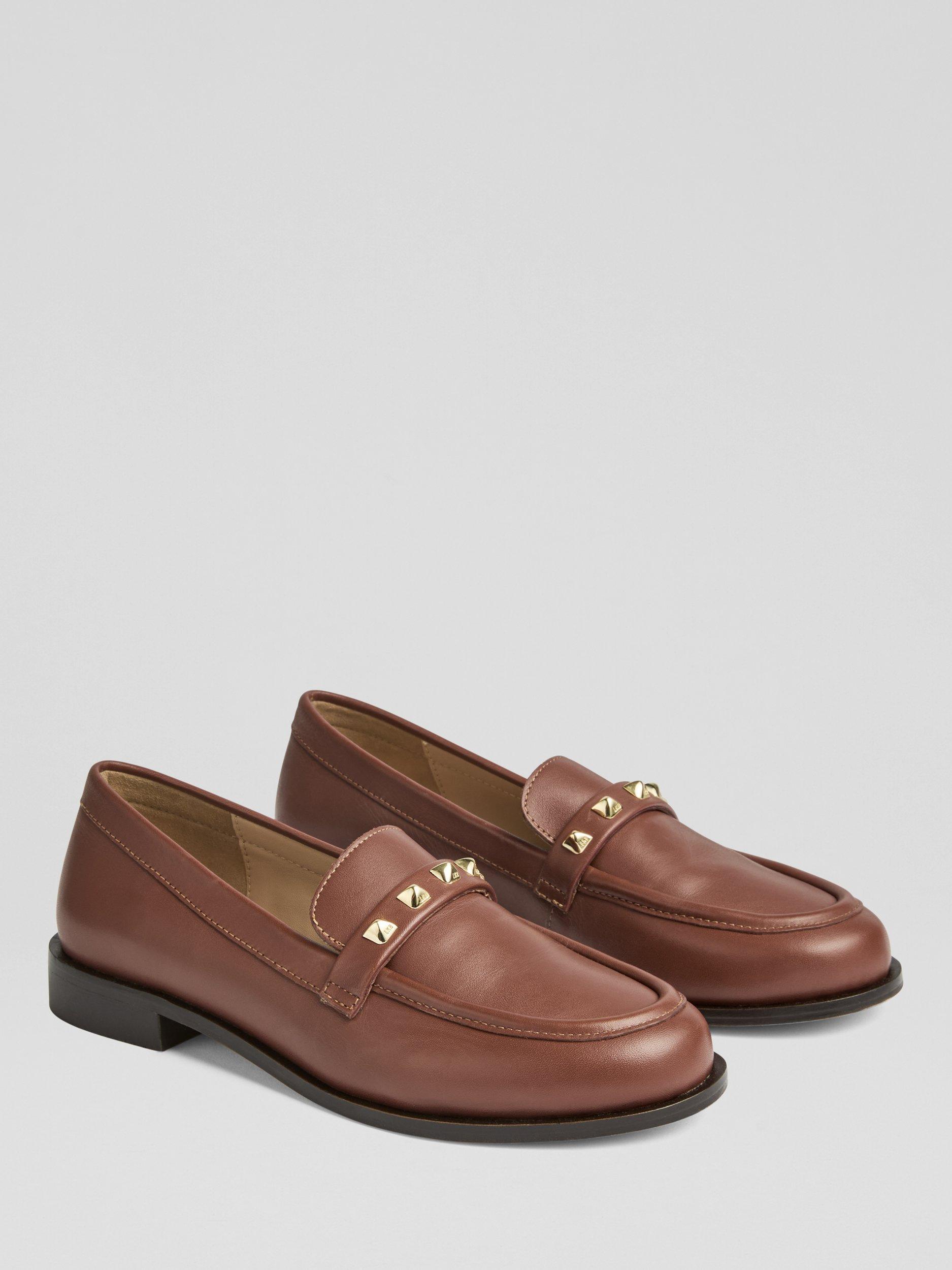 Product image 2 of 3, which shows L.K.Bennett Stellar Leather Embellished Loafers, Chestnut, 3