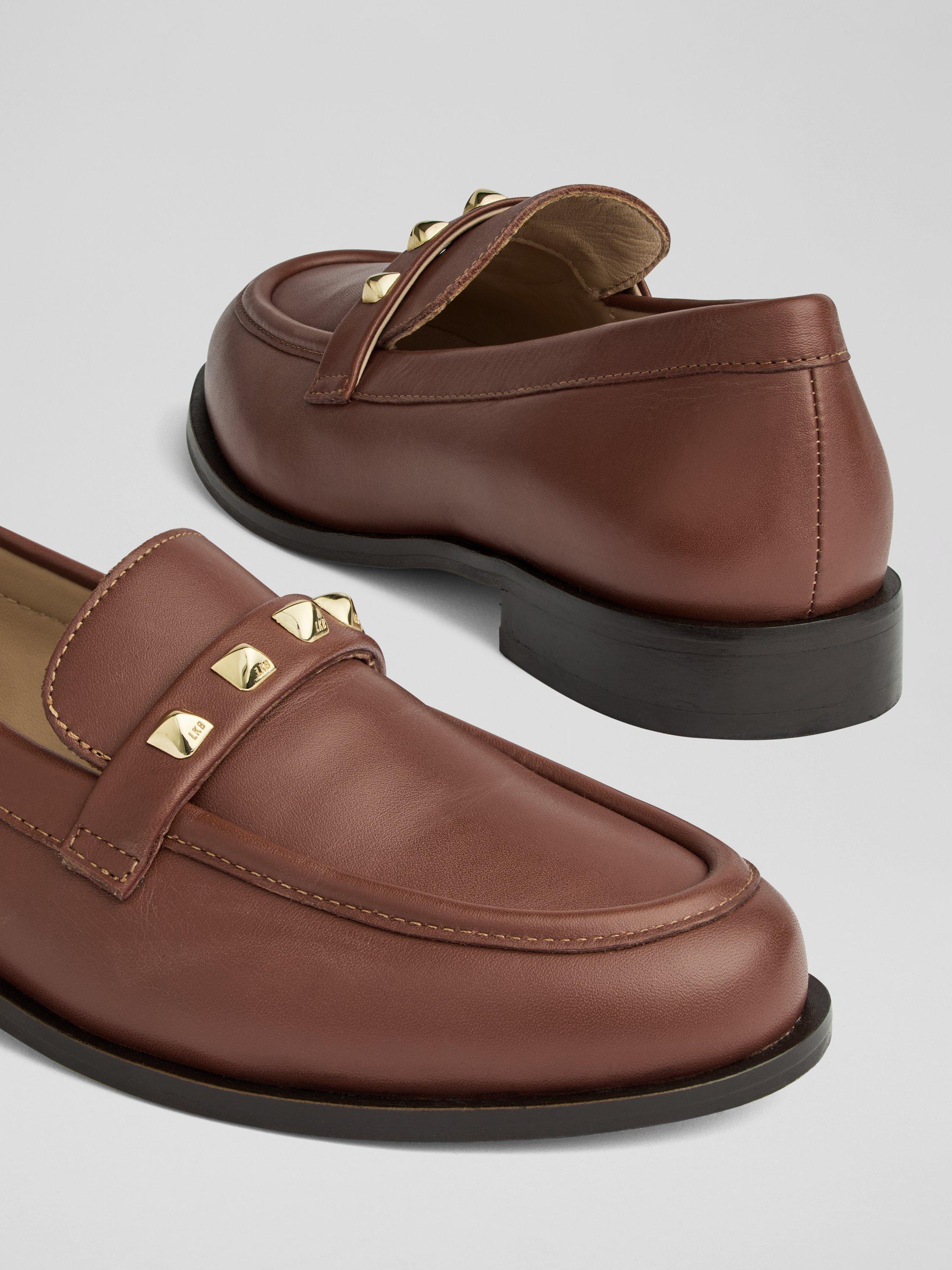Product image 3 of 3, which shows L.K.Bennett Stellar Leather Embellished Loafers, Chestnut, 3