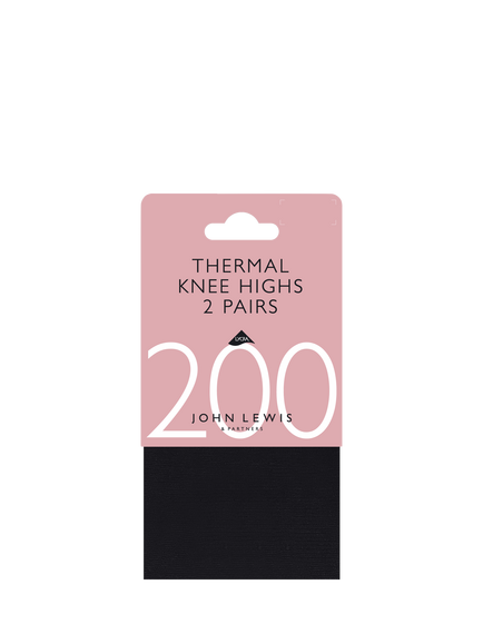 John Lewis Thermal Knitted Knee-Highs, Pack of 2, Black - view 2, Black