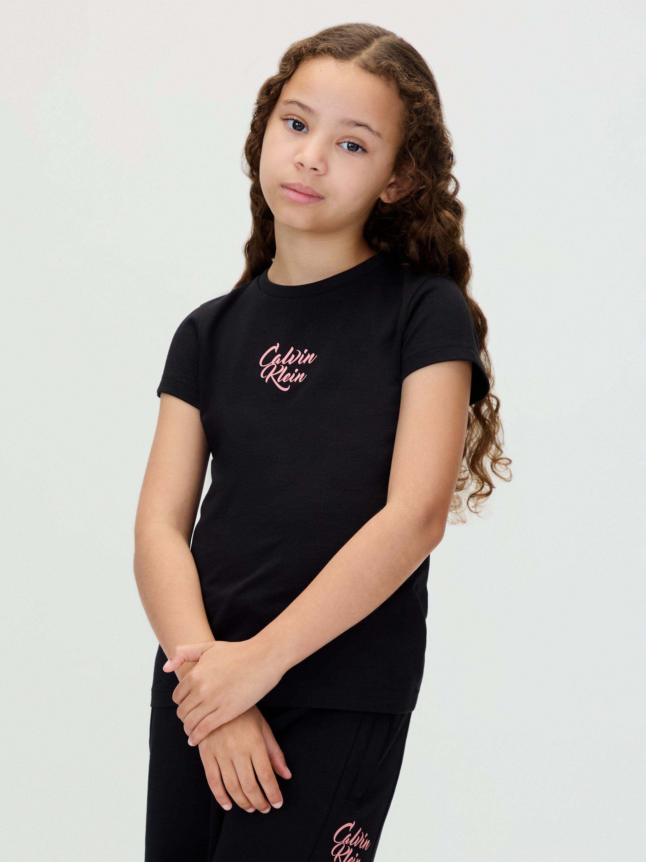 Product image 1 of 6, which shows Calvin Klein Kids' Script Logo T-Shirt, Black, 12 years