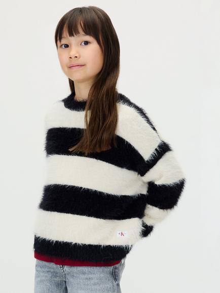 Calvin Klein Kids' Fluffy Striped Jumper, Whitecap Gray/Black, Whitecap Gray/Black