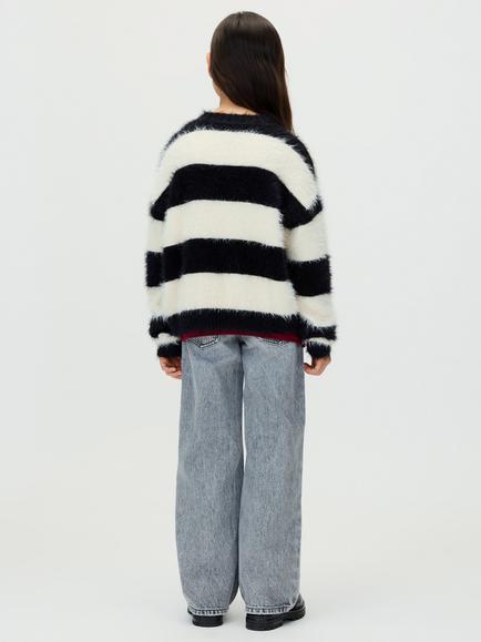 Calvin Klein Kids' Fluffy Striped Jumper, Whitecap Gray/Black - view 2, Whitecap Gray/Black