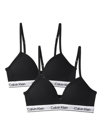 Calvin Klein Kids' Icon Cotton Stretch Triangle Bra, Pack of 2, Black/White, Black/White