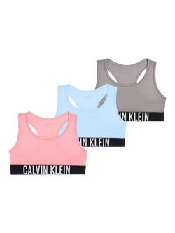 Calvin Klein Kids' INTENSE POWER Cotton Rich Bralette, Pack of 3, Blue/Red/Grey, Blue/Red/Grey