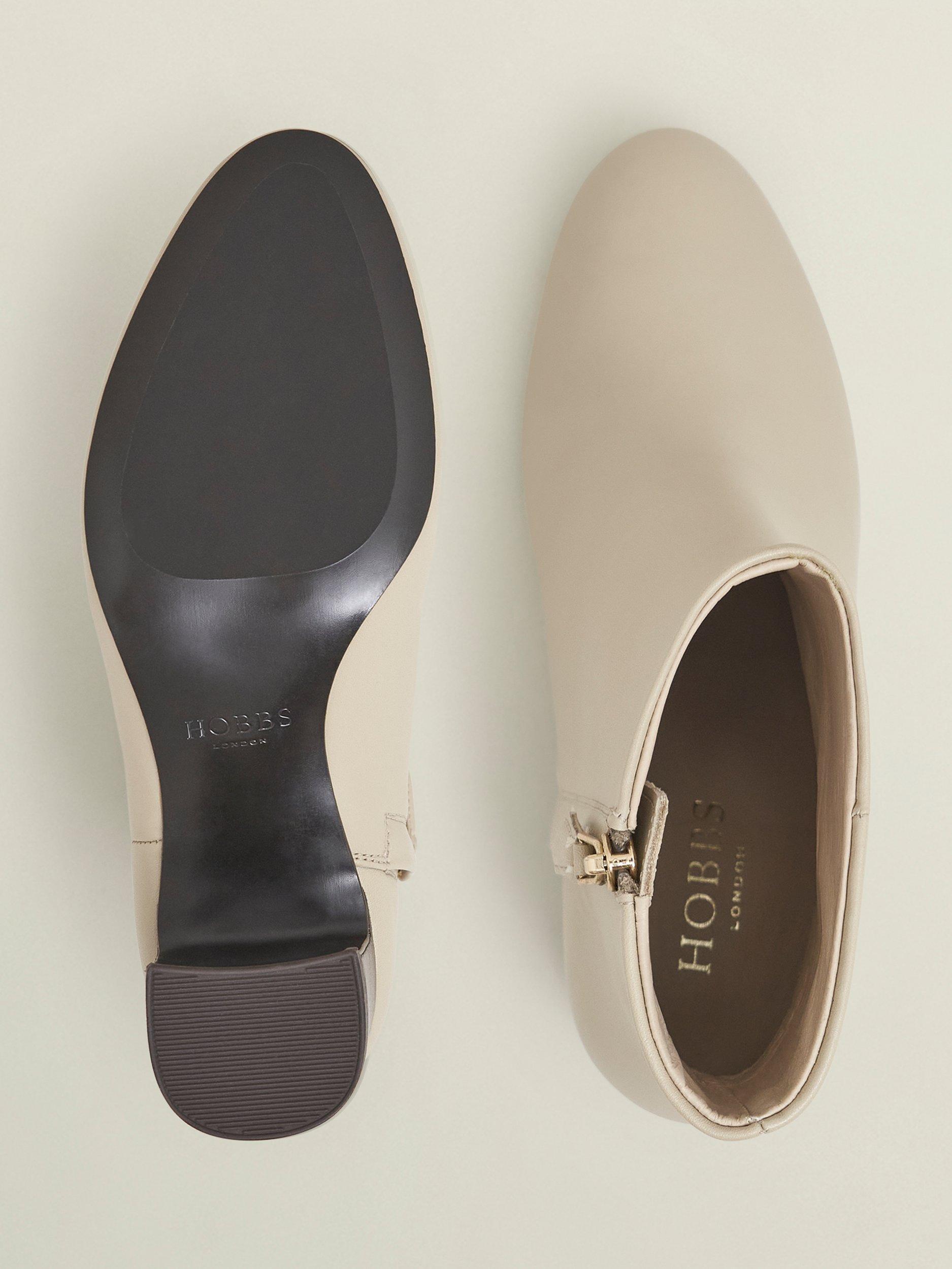Product image 2 of 6, which shows Hobbs Rochelle Leather Heeled Ankle Boots, Light Beige, 4