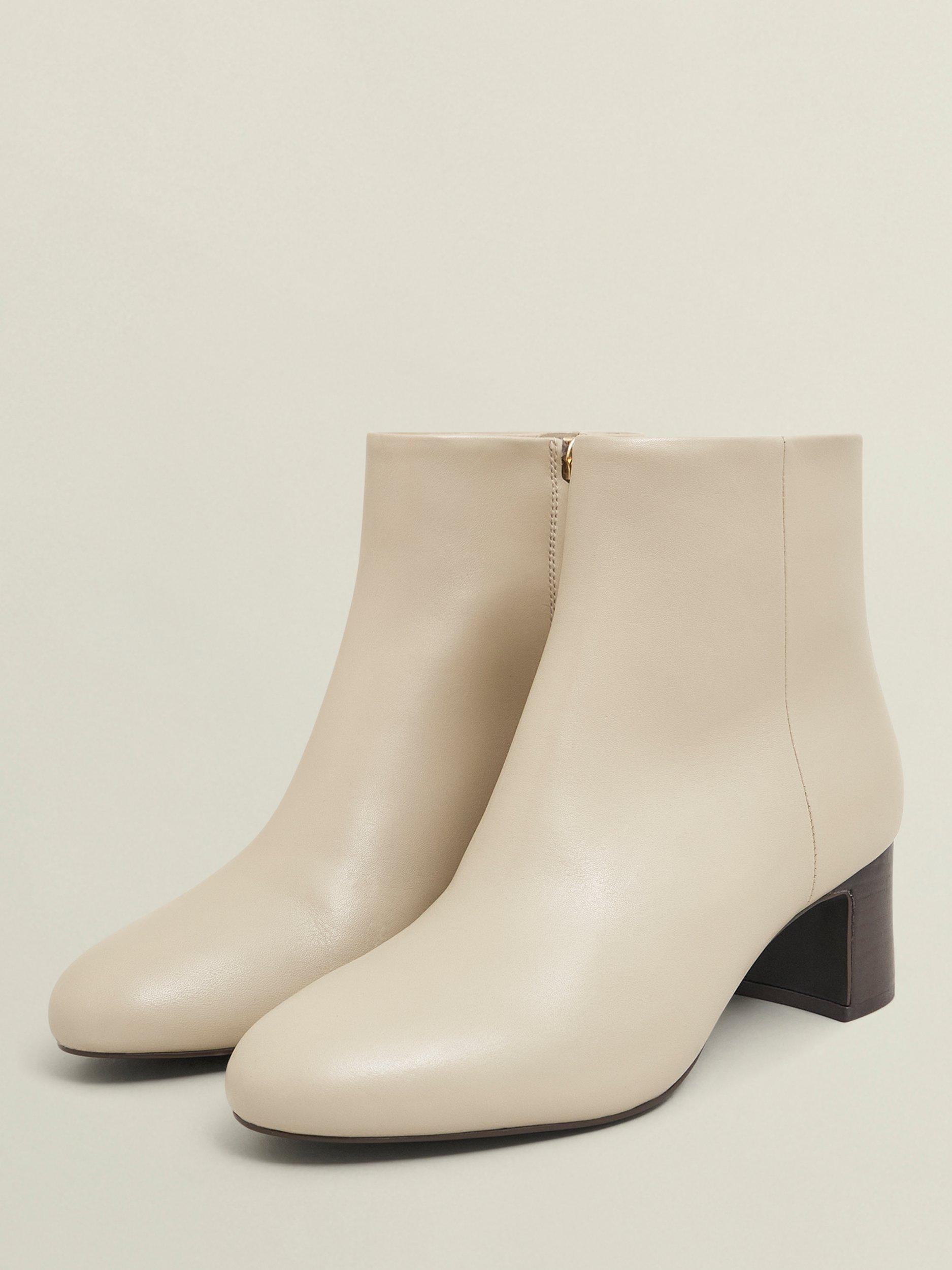 Product image 3 of 6, which shows Hobbs Rochelle Leather Heeled Ankle Boots, Light Beige, 4