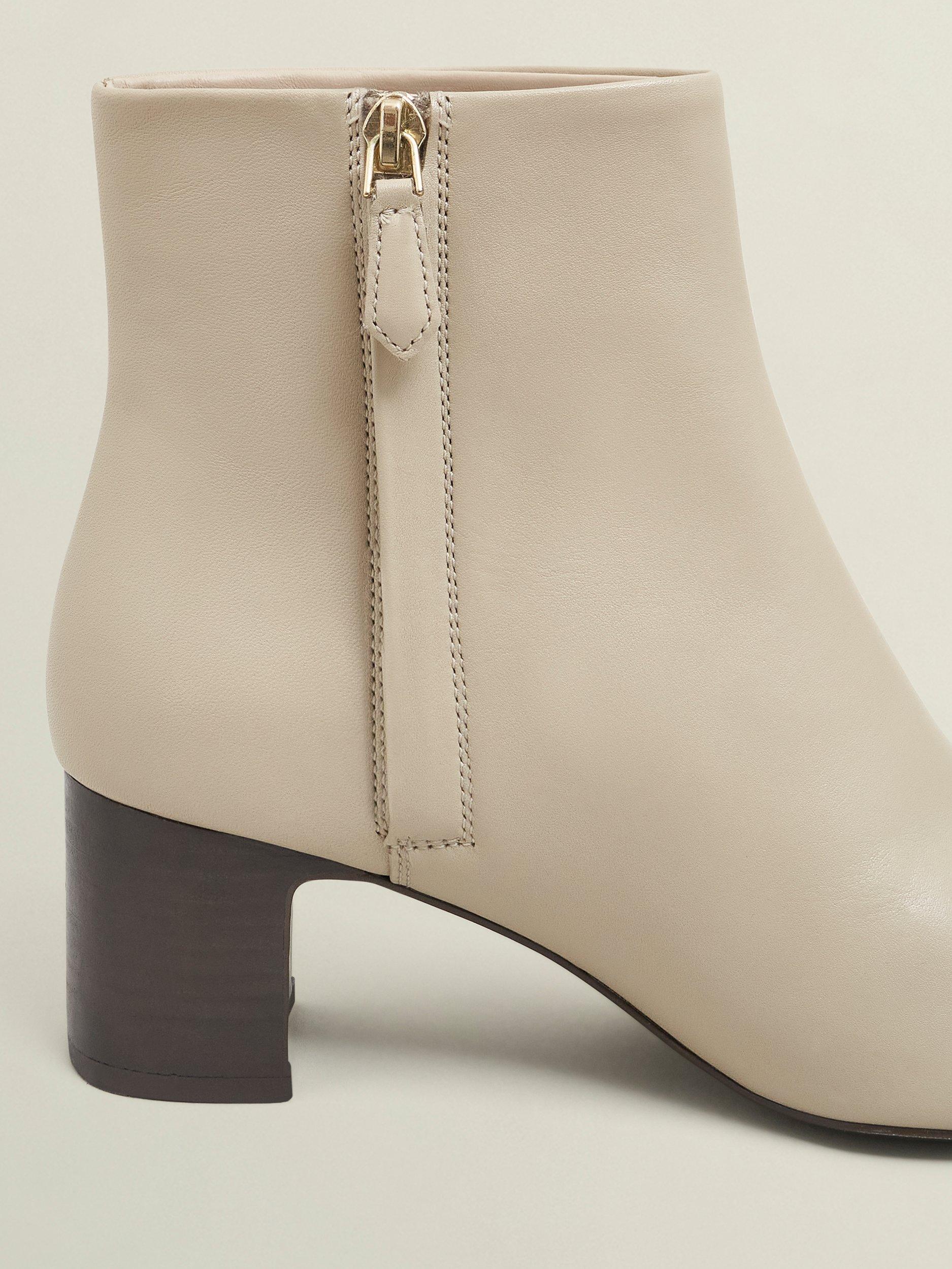 Product image 4 of 6, which shows Hobbs Rochelle Leather Heeled Ankle Boots, Light Beige, 4