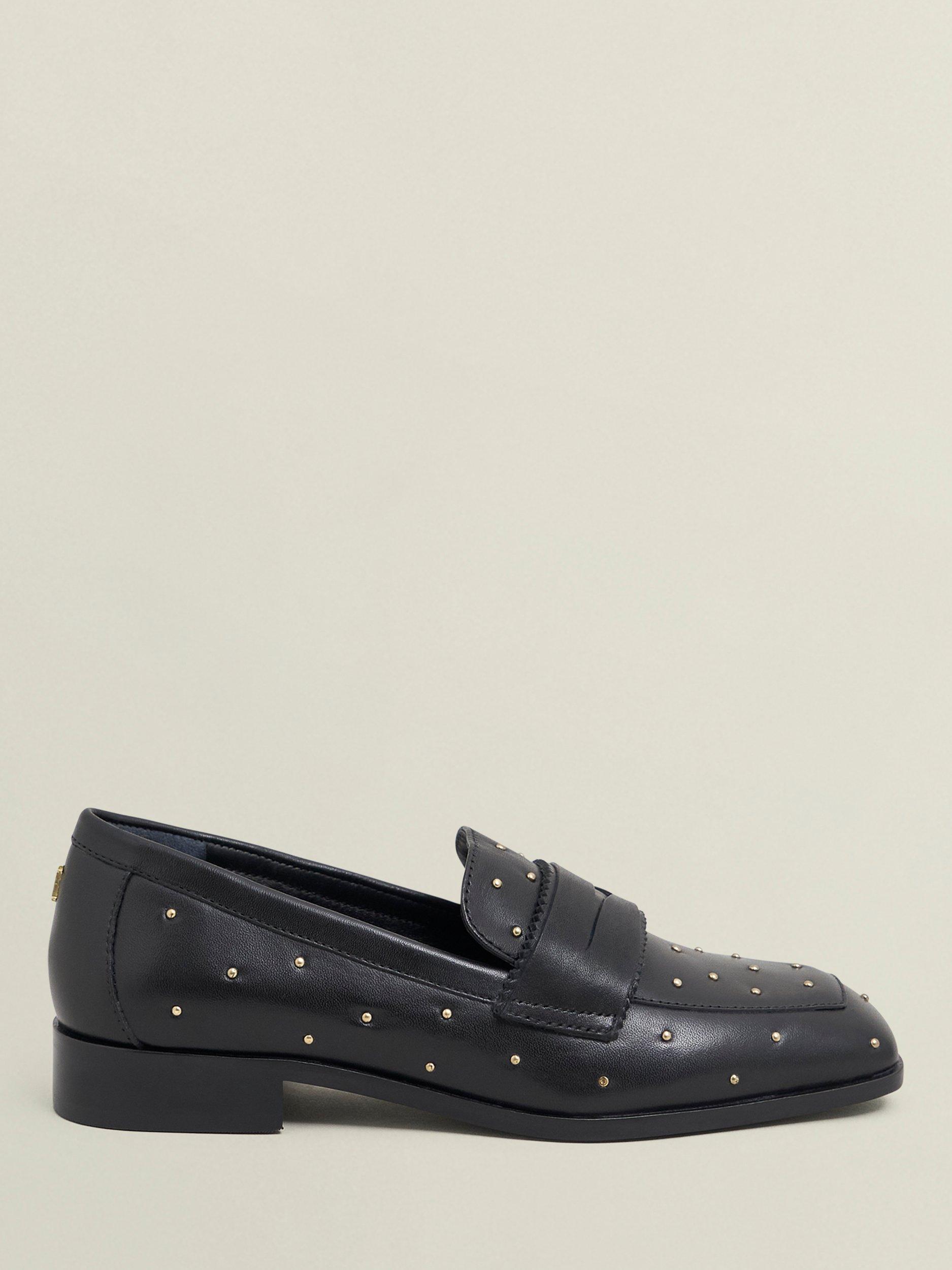 Product image 1 of 6, which shows Hobbs Natalie Leather Stud Loafers, Black, 4