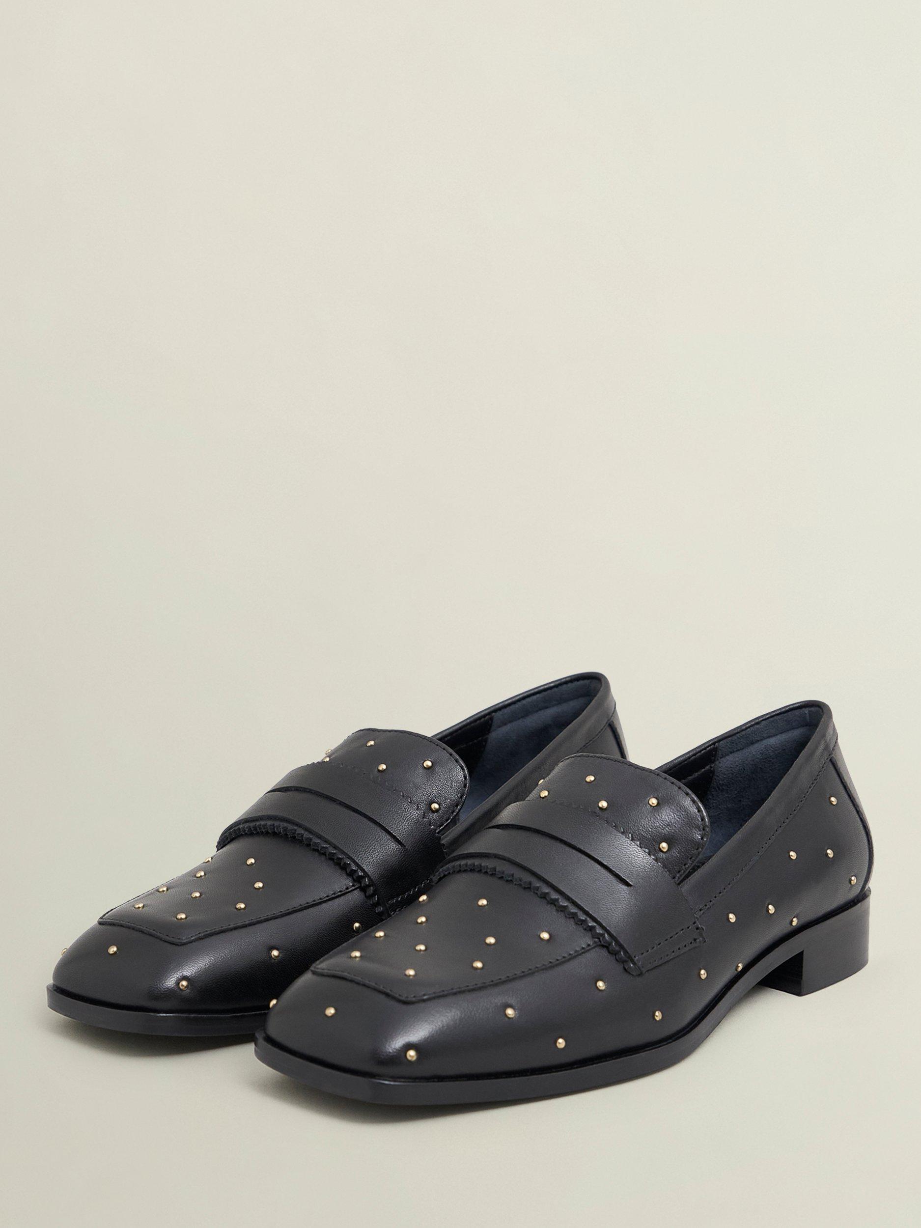 Product image 3 of 6, which shows Hobbs Natalie Leather Stud Loafers, Black, 4
