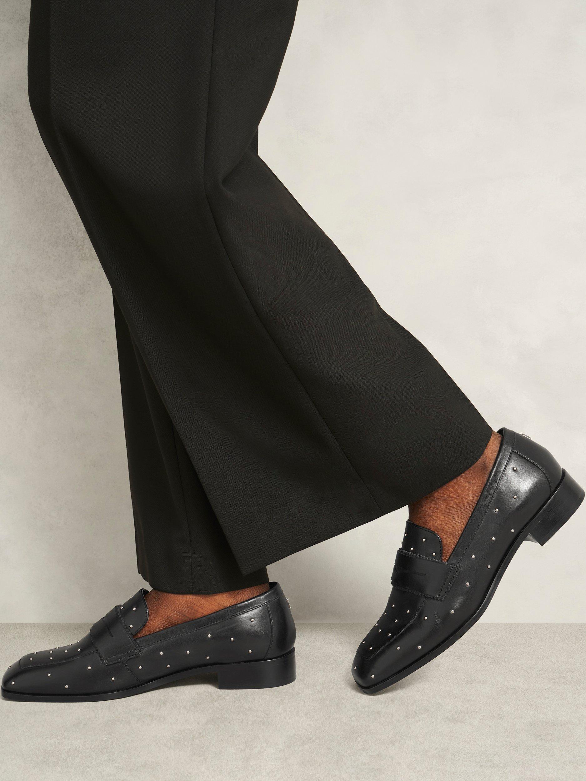 Product image 5 of 6, which shows Hobbs Natalie Leather Stud Loafers, Black, 4