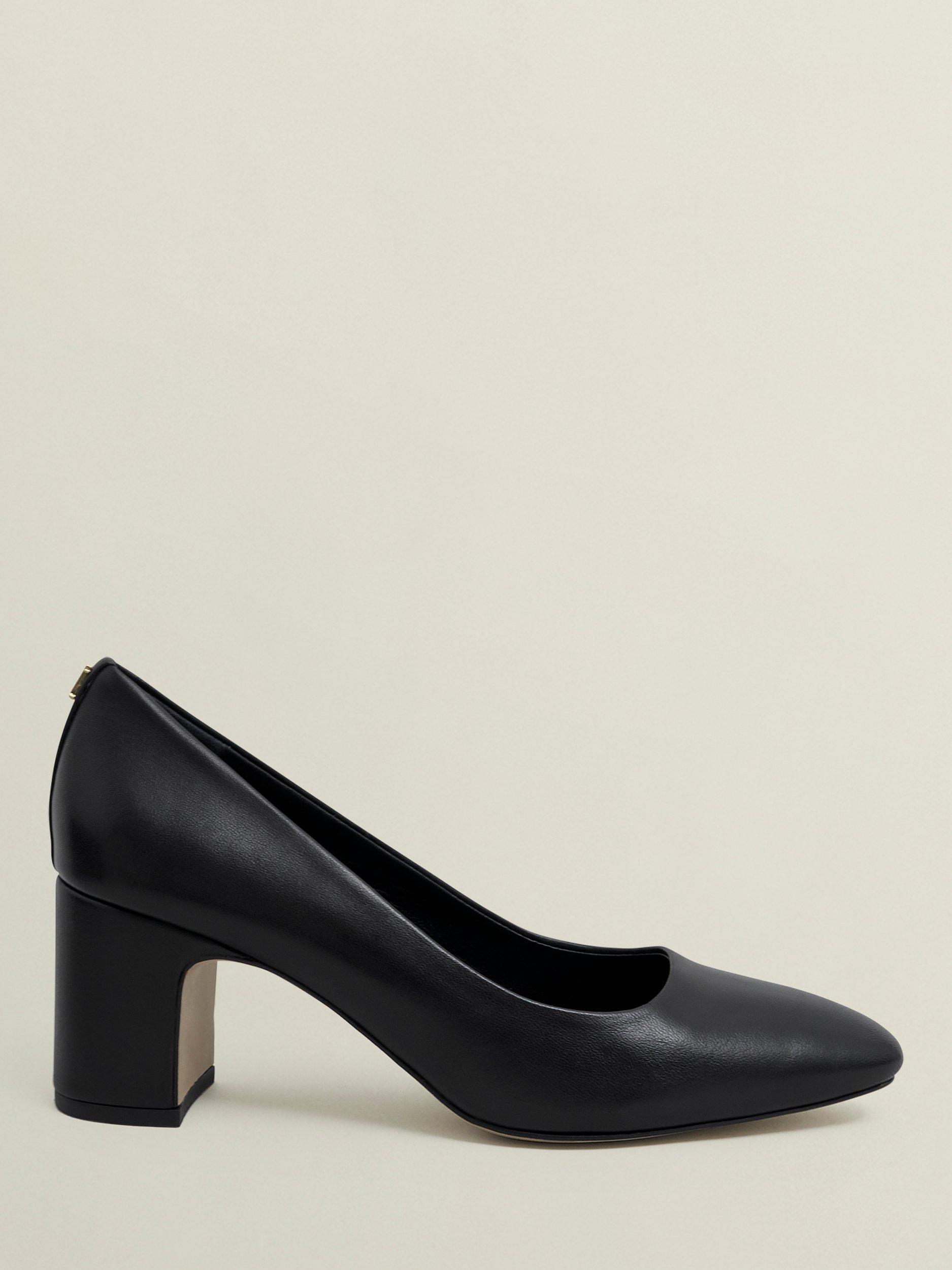 Hobbs Lily Leather Block Heel Court Shoes, Black