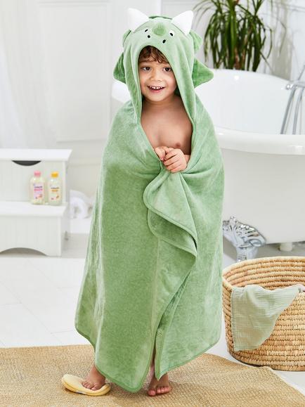JoJo Maman Bébé Kids' Large Dinosaur Hooded Towel, Green - view 2, Green