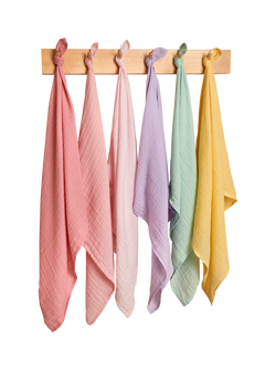 JoJo Maman Bébé Baby Pastel Muslin Squares, Pack of 6, Pink/Multi - view 2, Pink/Multi