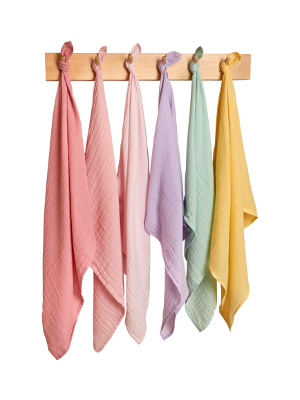 JoJo Maman Bébé Baby Pastel Muslin Squares, Pack of 6, Pink/Multi - view 2, Pink/Multi