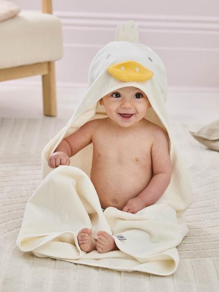JoJo Maman Bébé Baby Cotton Duck Hooded Towel, Cream - view 2, Cream
