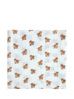 JoJo Maman Bébé Baby Highland Cow Embroidered Muslins, Pack of 5, Blue - view 2, Blue