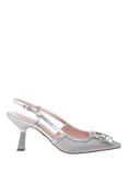 Paradox London Tara Flared Heel Slingback Court Shoes, Silver