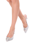 Paradox London Tara Flared Heel Slingback Court Shoes, Silver