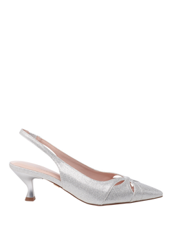 Paradox London Tegan Kitten Heel Slingback Court Shoes, Silver, Silver