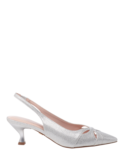 Paradox London Tegan Kitten Heel Slingback Court Shoes, Silver, Silver