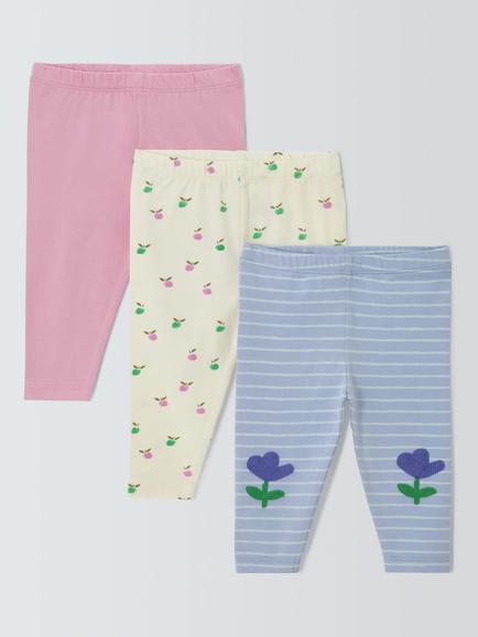 John Lewis Baby Mixed Print Trousers, Pack of 3, Multi, Multi