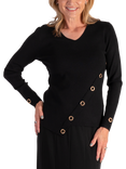 chesca Eyelet Asymmetric Knit Top, Black