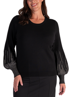 chesca Embellished Puff Sleeve Jumper, Black, Black