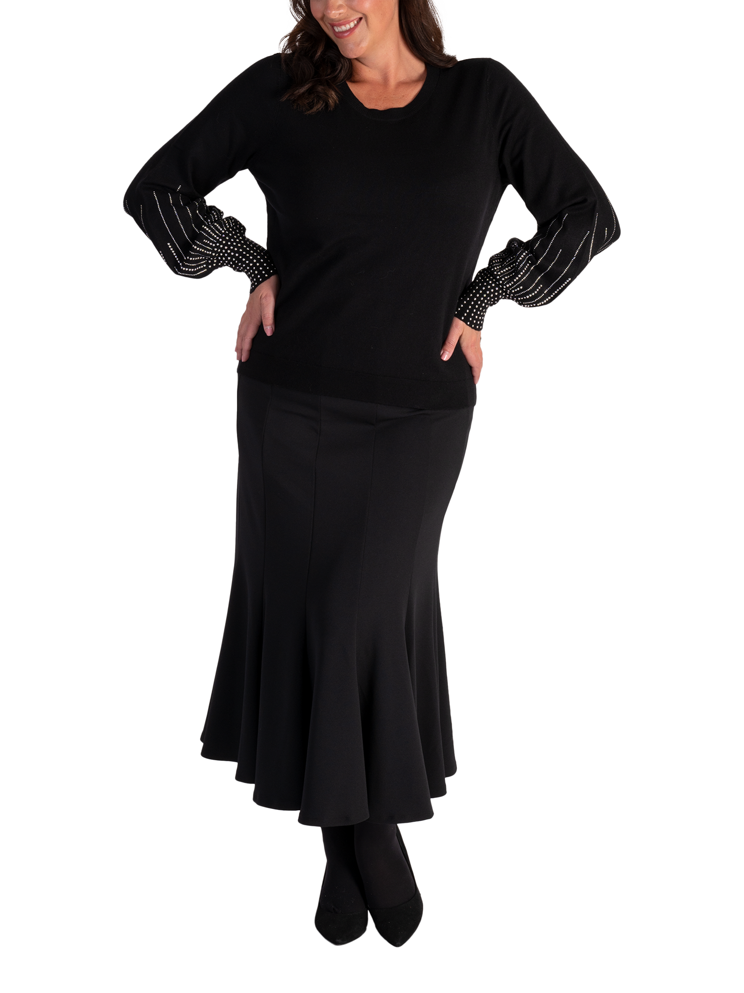 Product image 4 of 6, which shows chesca Embellished Puff Sleeve Jumper, Black, 12-14